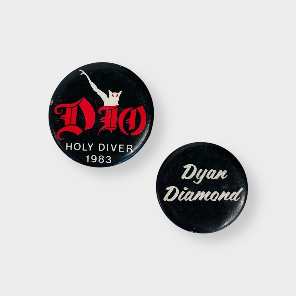 Vtg Pin Lot of 2, Dio Holy Diver Tour 1983, Dyan Diamond, Heavy Metal New Wave